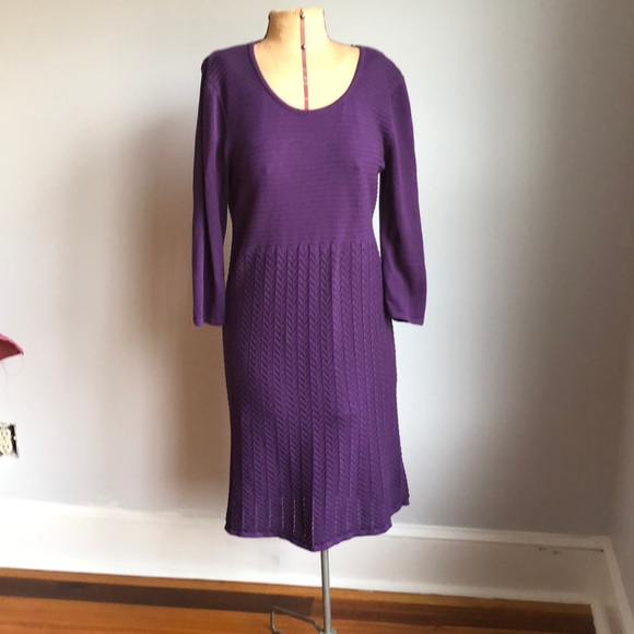 New Directions Purple Sweater Knit Dress 3/4 Sleev - Picture 1 of 9